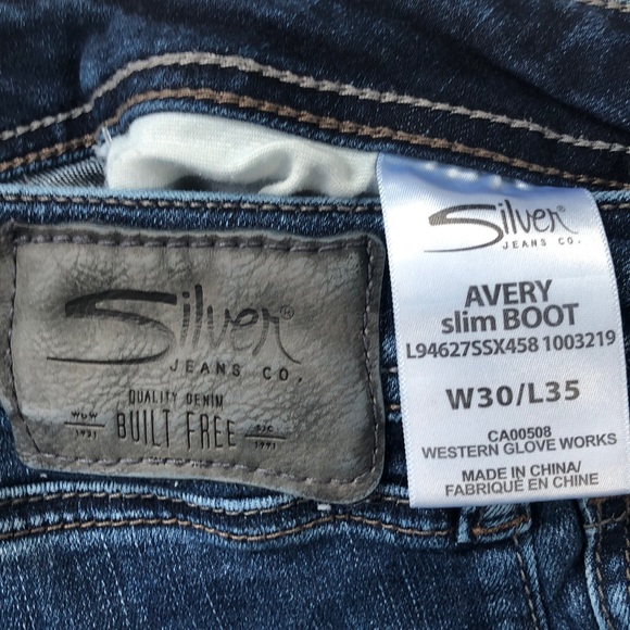Silver Jeans Dark Indigo Avery Stretch Slim Bootcut Jeans Size 30 - Picture 8 of 15